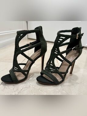 Aldo olive braided high heels with ankle strap